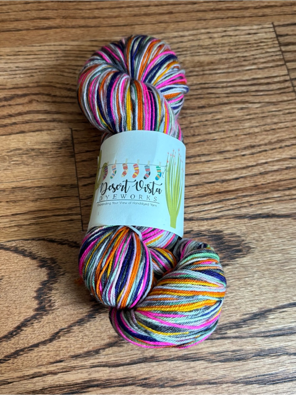 Desert Vista Dyeworks Sock Yarn Gray Pink Green Orange Wool Nylon Fingering Viso